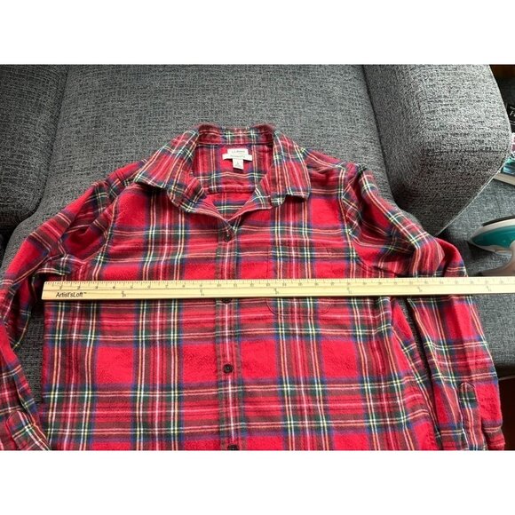 L.L.Bean Women's Red Plaid Button-Up Flannel Shirt Relaxed Fit L 100% Cotton - Picture 8 of 9